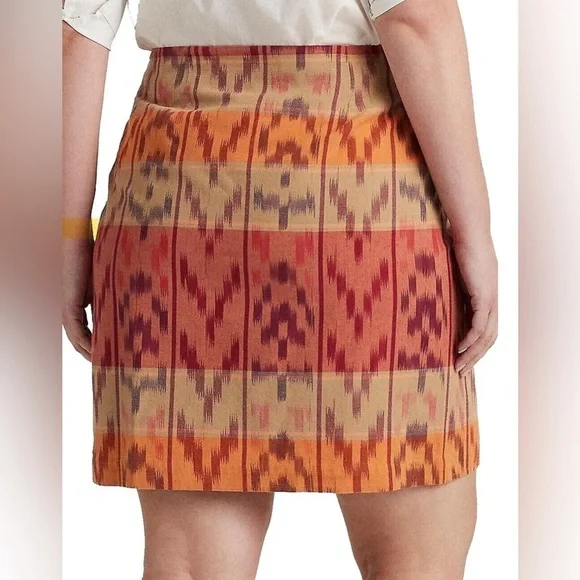 Ralph Lauren Women’s Geo Motif Cotton Linen Wrap Skirt Red Size 8 - NWT - Picture 3 of 14